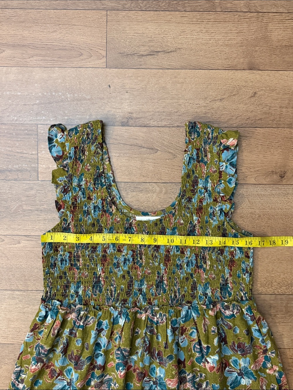 Natural Life Size Large Olivia Smocked Maxi Dress In Olive Floral Vacation Comfy - Picture 11 of 14